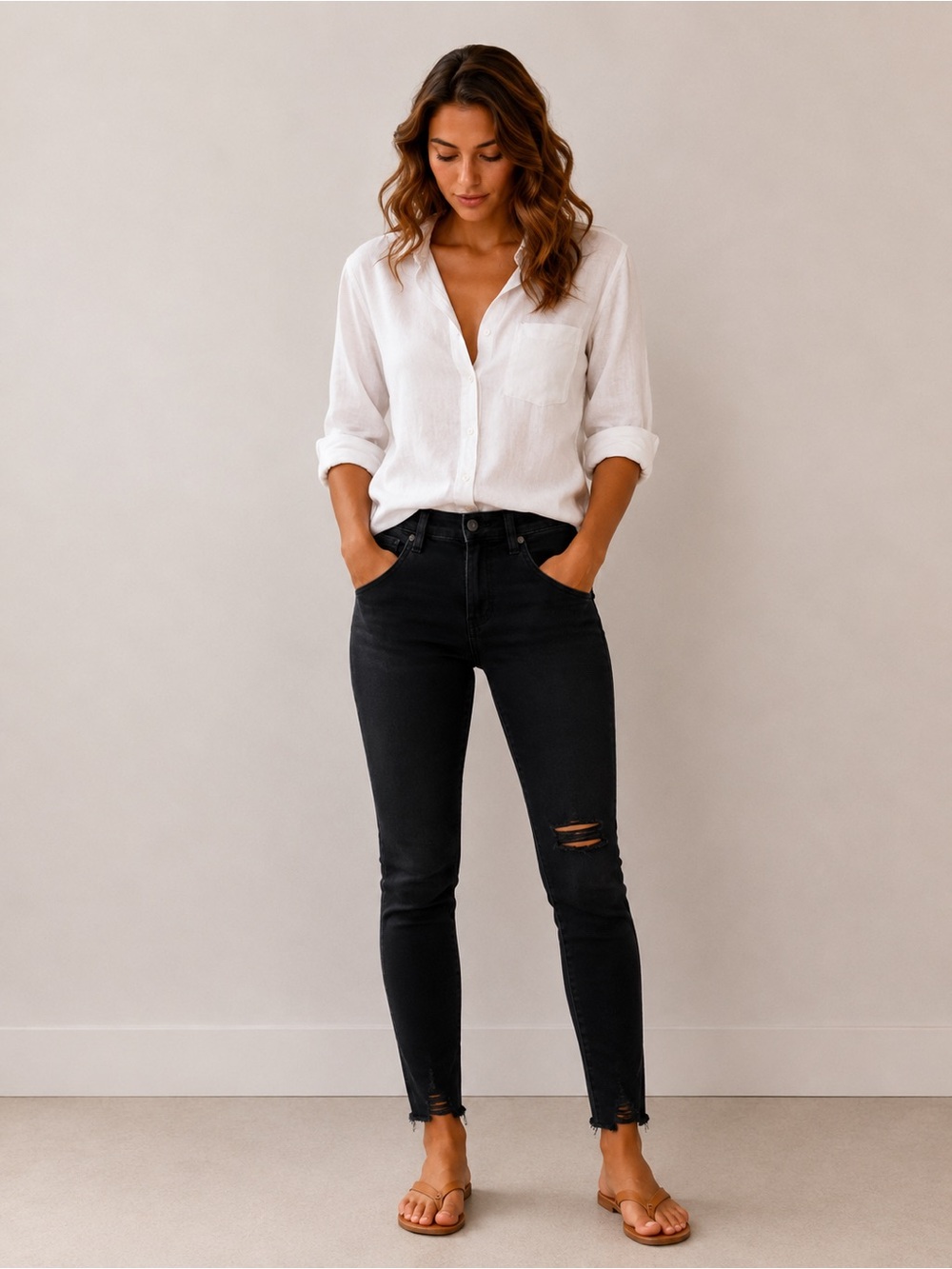 Kut from the Kloth Black High-Rise Skinny Jeans with Knee Distress